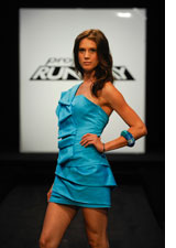 Kristina Sajko models Anthony Williams’ winning garment for the Marie Claire cover challenge on Project Runway.