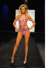 Holly Ridings models designer Emilio Sosa’s bikini made from unconventional materials. Photograph by David Russell/Lifetime Television.