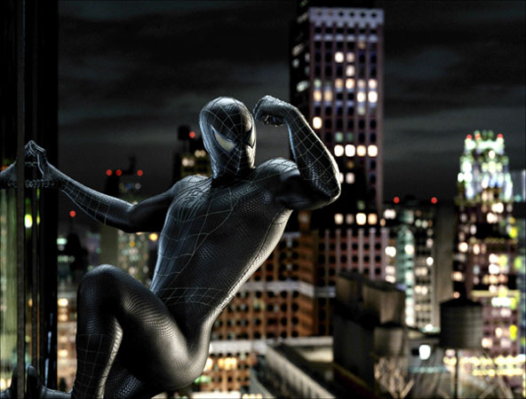 Spider-Man in his mysterious new black bodysuit.