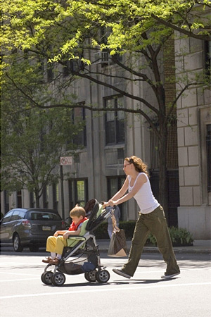 Out for a stroll in The Nanny Diaries.