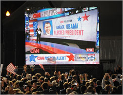 CNN announces his election on November 4, 2008 at Grant Park in Chicago, Illinois. Click image to expand.