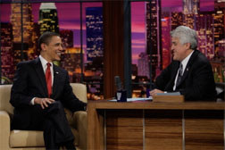 l-r) President Barack Obama, Jay Leno