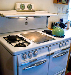 Vintage gas burning stove.