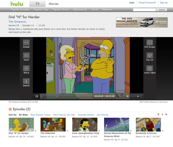 Watching TV shows on Hulu.com.
