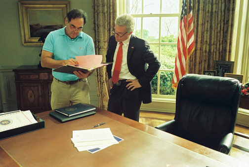 Oliver Stone with Josh Brolin on the set of W.