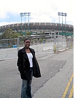Quressa in front of 3Com Park, mid-driving lesson