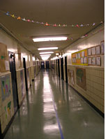 Hallway with origami cranes