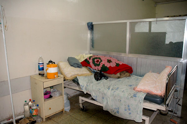 A hospital bed at the Basra General Hospital.