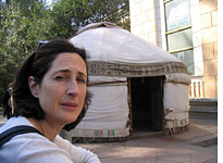 Sharon and a Kazakh yurt. Click image to expand.