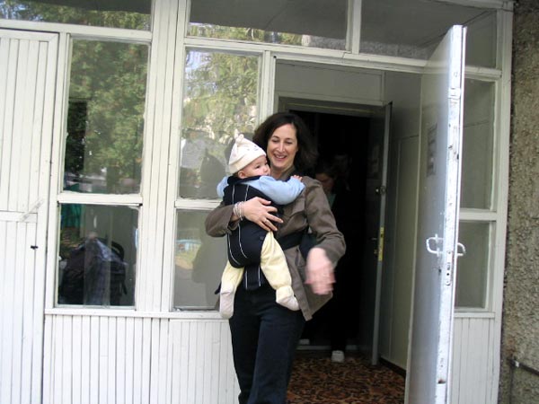 Leaving the baby house.