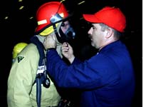 A damage control drill aboard USS Iwo Jima