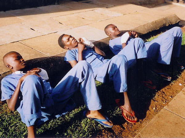 Young boys recuperating at the hospital from cuts received during fights over miraa.