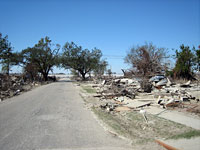 A street leading to the Industrial Canal, where the levee was breached. Click image to expand.