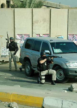 Setting up a roadblock.