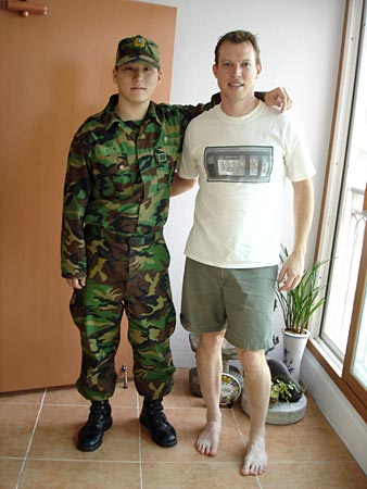 The author with his former student Lee, on the day of Lee's discharge from the South Korean army.