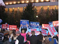 Supporters of Democrat Harold Ford Jr.
outside the debate. Click image to expand.