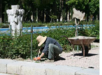 Gardener tends Chehel Sotun (The Palace of Forty Columns), Isfahan. Click image to expand.