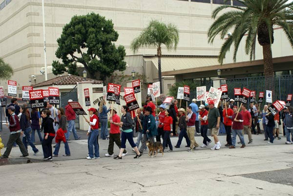 Writers on strike at Prospect Studios.