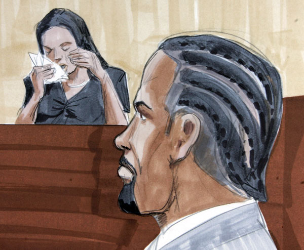 A courtroom artist's rendering of R. Kelly.