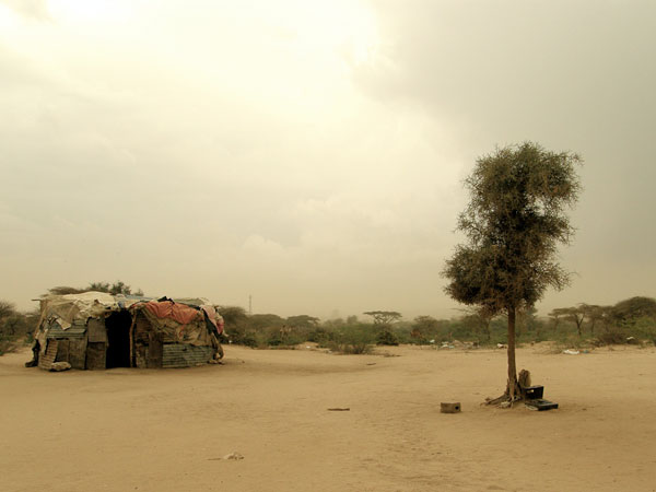 The makeshift home of a family displaced in the Somali civil war.