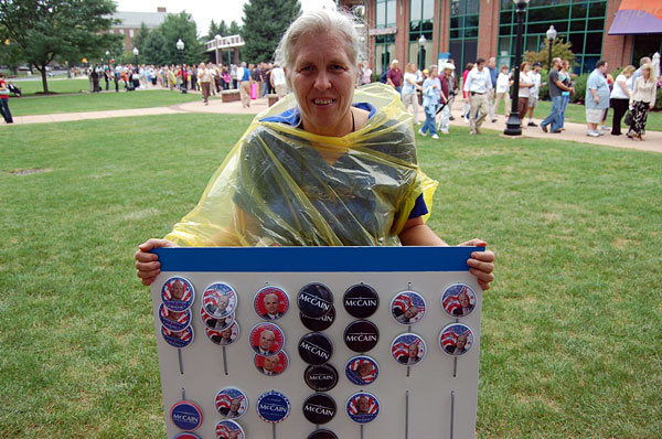 Selling McCain buttons at the Palin rally.
