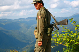 A young Shan State Army  soldier on the frontline in eastern Burma. Click image to expand.