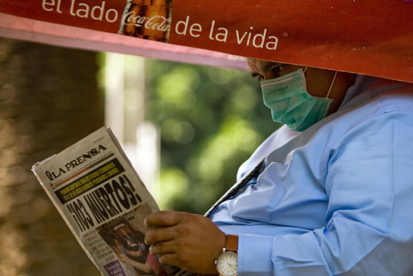 A man wears a face mask to protect against swine flu in Mexico City.