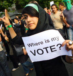 A supporter of defeated Iranian presidential candidate Mir Hossein Mousavi. 