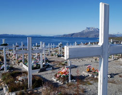 Crosses in a graveyard next to the water in Nuuk, Greenland. Click image to expand.