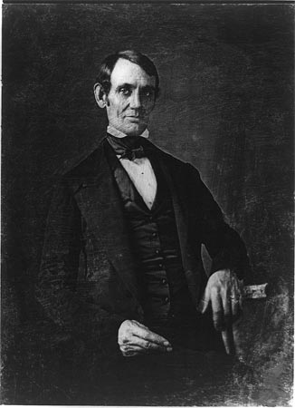 A daguerreotype of Abraham Lincoln.