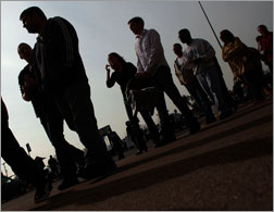 Voters line up outside an early-voting location November 2, 2008 in Columbus, Ohio. 
