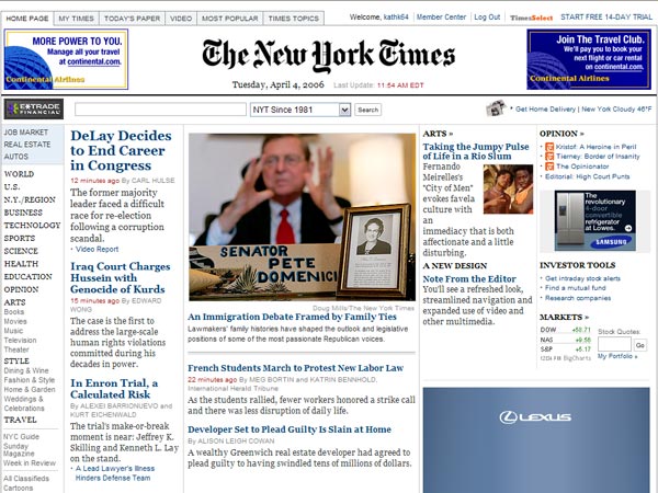 NYTimes.com home page. 