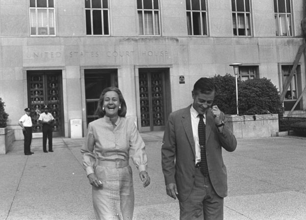 The Washington Post's Katharine Graham and Ben Bradlee after a winning ruling in the 1971 Pentagon Papers case.
