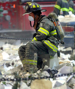 A firefighter at the World Trade Center on Sept. 11. Click image to expand.