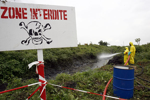 Toxic waste dump site in Abidjan, Ivory Coast.