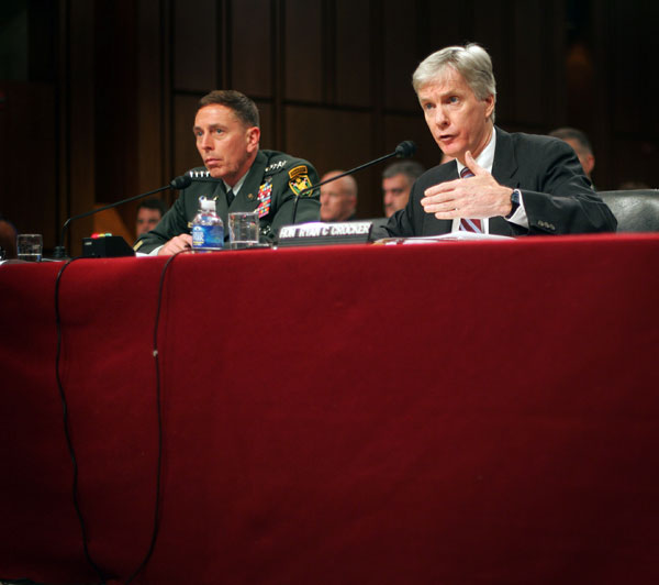 Gen. David Petraeus and U.S. Ambassador to Iraq Ryan Crocker testify before the Senate foreign relations committee.
