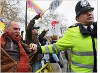 A protest along the route of the Olympic Torch in London. Click image to expand.