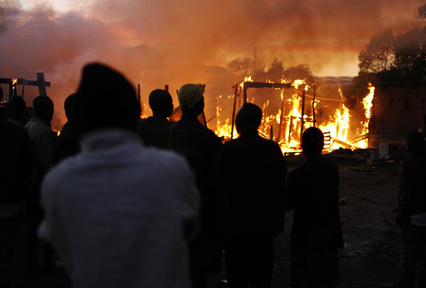 Shacks burn in the outskirts of Johannesburg, South Africa.