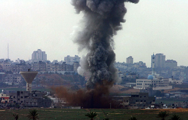A target in the northern Gaza Strip following an Israeli air raid.