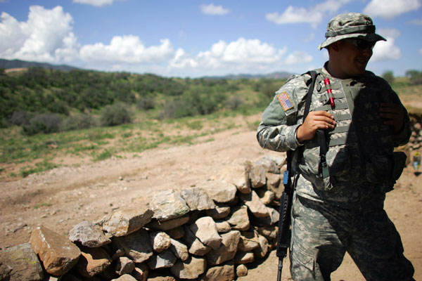 A Virginia National Guardsman patrols the U.S.-Mexico border.