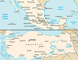 Maps of Mexico and Turkey.