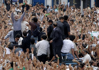 Mir Hossein Mousavi attending opposition rally in Tehran.