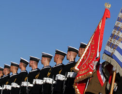 Polish navy soldiers and honor guard at Westerplatte Monument. Click image to expand.