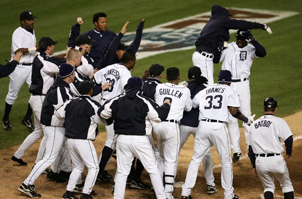 The Detroit Tigers celebrate.