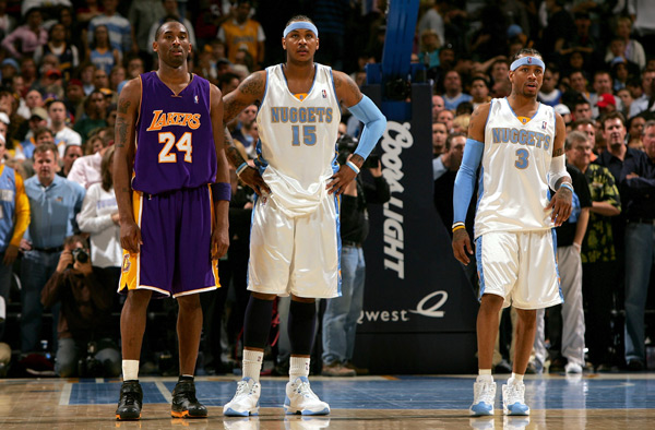 Kobe Bryant (left), Carmelo Anthony, and Allen Iverson.