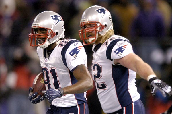 The Patriots' Randy Moss and Matt Light.