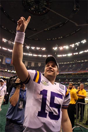 LSU quarterback Matt Flynn celebrates.