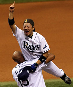 Akinori Iwamura and Cliff Floyd of Tampa Bay. Click image to expand.