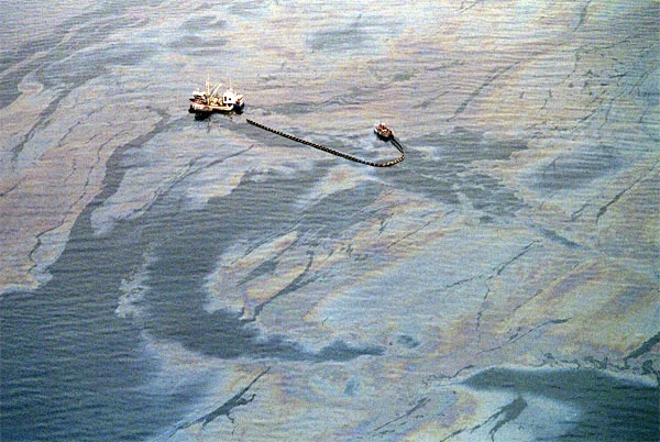 Oil skimming in the wake of the Exxon Valdez spill.