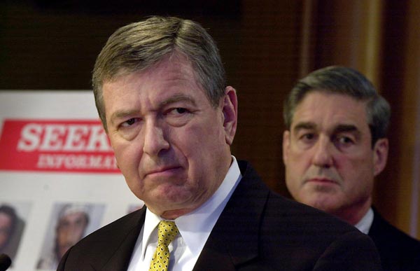 Former Attorney General John Ashcroft and FBI Director Robert Mueller.
